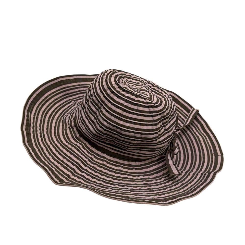 San Diego Hat Co Womens Brown Pink Striped Wide Brim Floppy Sun Hat Bow Accent